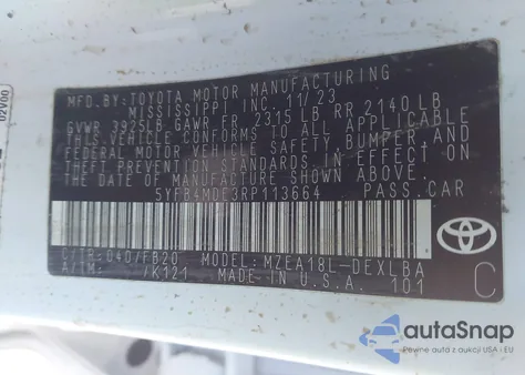2024 Toyota Corolla Le from USA, damaged, VIN 5YFB4MDE3RP113664